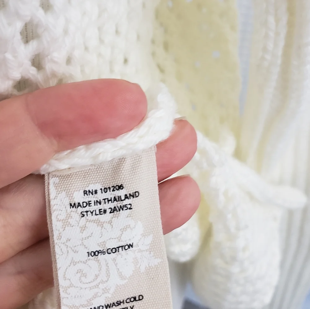 Soft Surroundings Sweater Boulevard Open Knit Sweater Ivory size Small Beachy